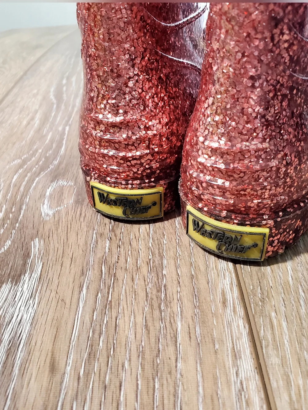 Western Chief Glittery Pink Rose gold Kids Rain Boots Size 13